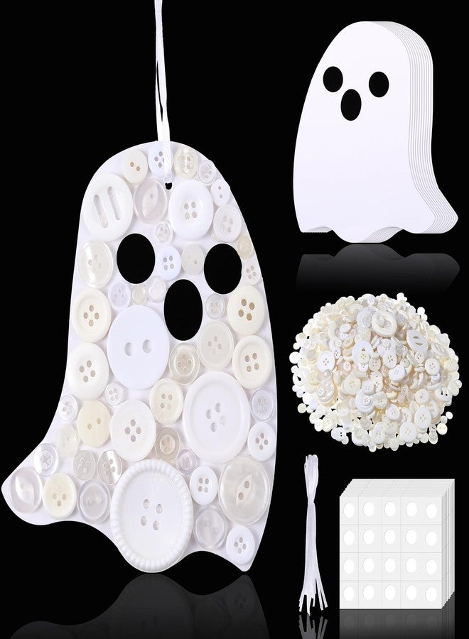 CraftyDream 12 Set Halloween Ghost Craft Kit Buttons Boo Halloween Ornament Craft Hanging Decoration for Horror Theme Party Favor DIY Home Activities - Image 1